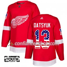 Adidas Maillot de Hockey Detroit Red Wings Pavel Datsyuk 13 2017-2018 Rouge USA Flag Fashion Authentic - Enfant